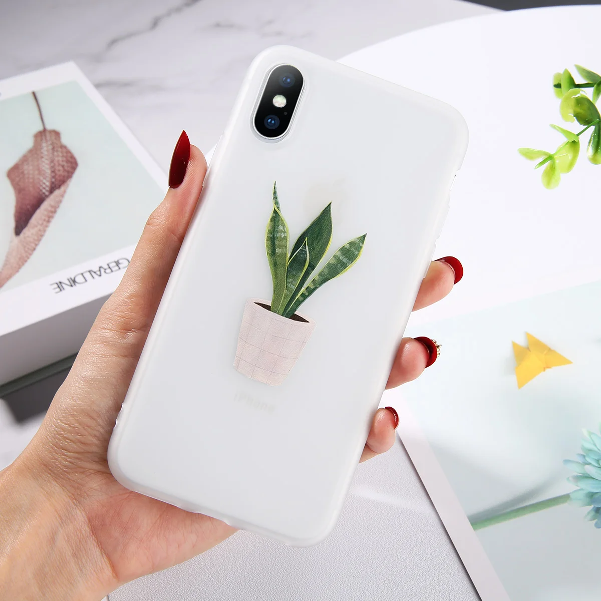 7173 Чехол для телефона Moskado Leaves Potted Plants для iPhone 6, 6s, 7, 8 Plus, X, XS, XR, XS Max, 5, 5S, SE, банановый лист, матовый мягкий чехол из ТПУ - Цвет: 7173