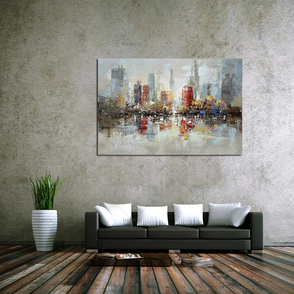Современный пейзаж здание Нью-Йорка Ручная роспись холст Картина маслом