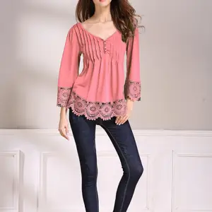 Женская хлопковая блузка с кружевом, блузка в европейском стиле с рукавами три четверти, весна 2022