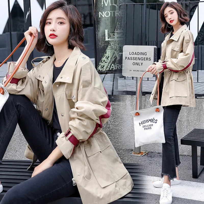 Короткий Женский Тренч весна осень новинка 2020 Повседневный большой размер талия