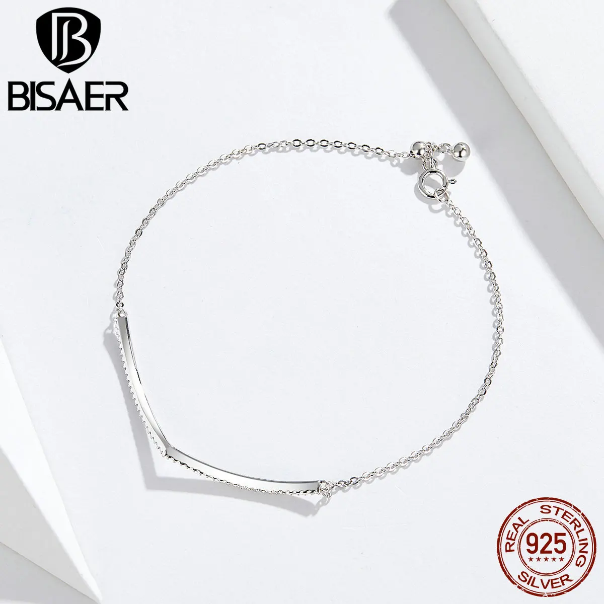 BISAER Кристалл Pulseira 925 пробы Серебряный светящийся кубический циркон женские серебряные браслеты свадебные ювелирные изделия из стерлингового серебра ECB137