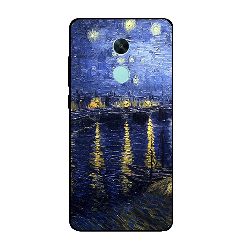 Black Phone Case For Redmi Note 4X Cover for Xiaomi Note4X Shell 5.5&quot Ultra Thin Soft TPU Van Gogh Pattern Fundas |