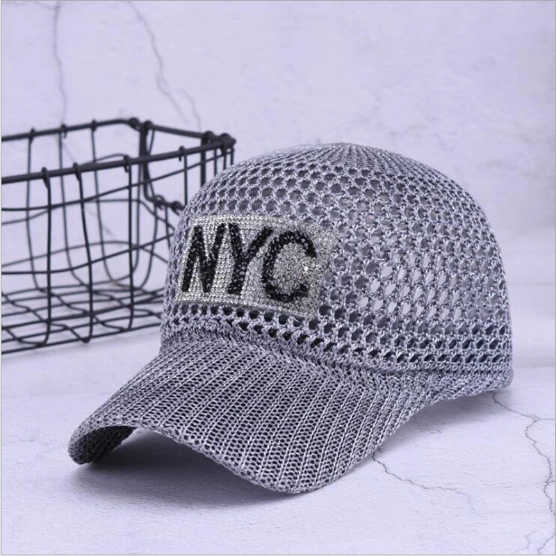 Женская летняя бейсболка для женщин NYC стразы дышащая сетчатая шляпа Снэпбэк