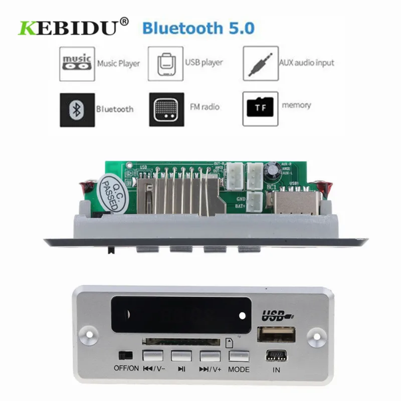 KEBIDU Bluetooth5.0 MP3 декодирующая плата модуль беспроводной Автомобильный USB плеер TF