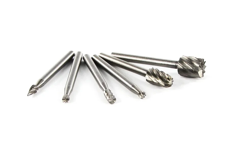 

New 6Pcs/set 3mm Rotary Burr Carbide Set HSS Routing Bits for Wood Carving Engraving Power Tool Accessory