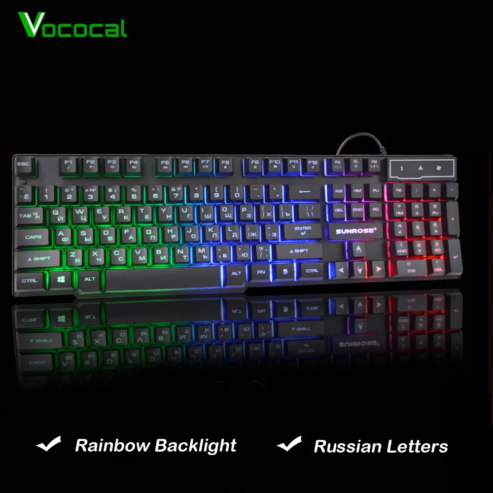 Vococal 104 клавиши USB Проводная светодиодсветодиодный Радужная игровая клавиатура с