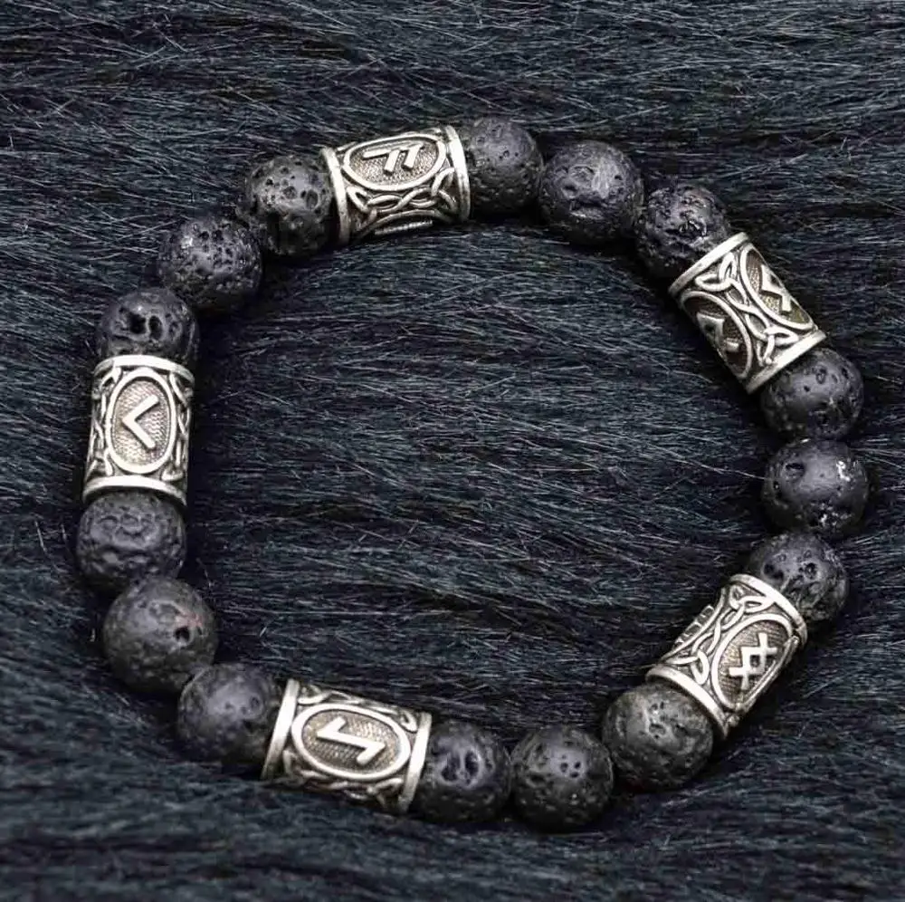 5 viking beads 1 шт Персонализированные 10 мм Лава камень античный серебряный норвежский викинг бусины Ароматерапия Эфирные масла диффузный браслеты - Окраска металла: 5 viking beads