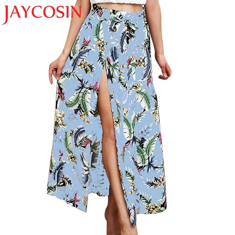 Женская юбка макси в стиле бохо JAYCOSIN пляжная с принтом листьев летняя длинная