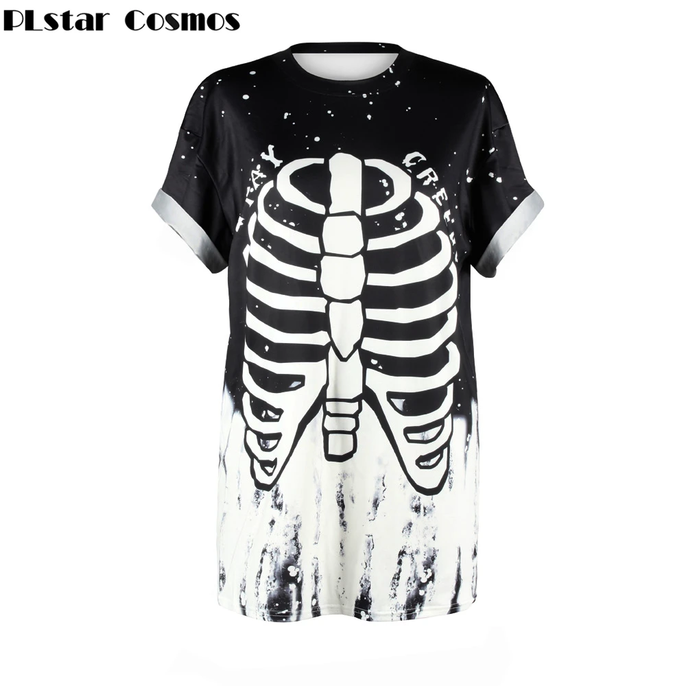 

PLstar Cosmos summer new arrival Funny Skeleton 3D T-shirt STAY CREEPY Funny Letter Printed Harajuku T Shirt Men Women Tee Tops