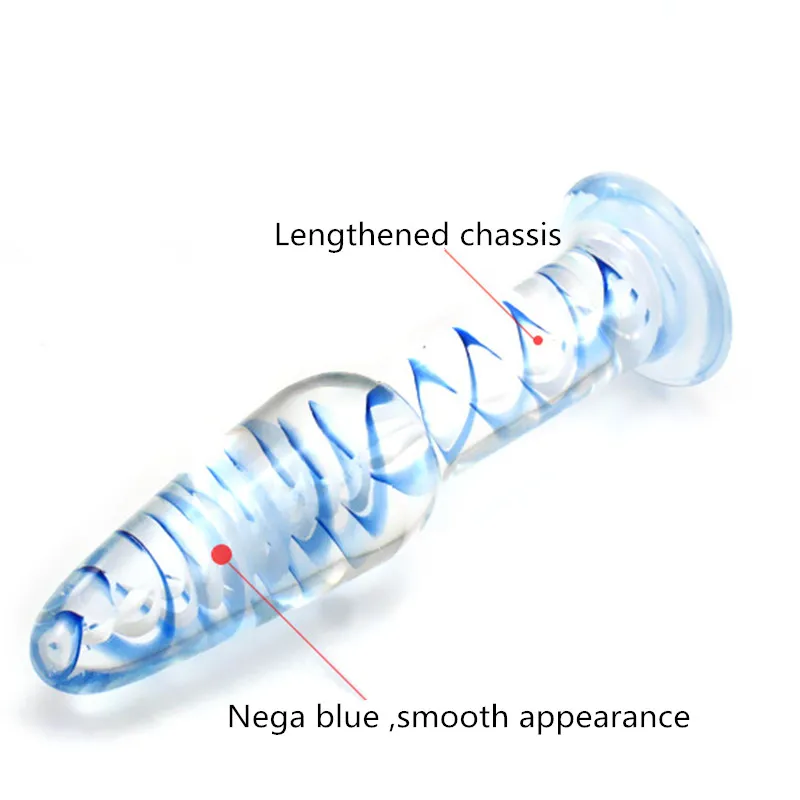 Прозрачный синий стеклянный Анальная пробка Кристальный фаллоимитатор для