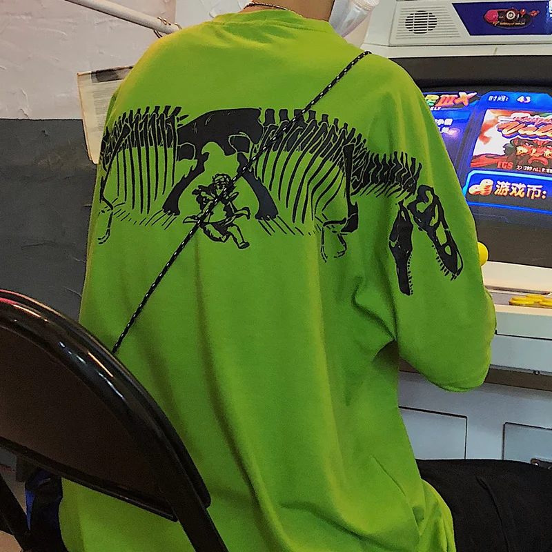 Harajuku повседневные стильные женские футболки с принтом динозавра на спине