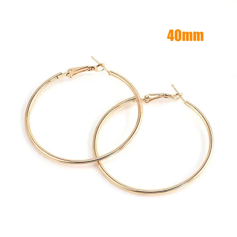 40mm Gold Горячая Распродажа, серьги-кольца 40 мм, 60 мм, 70 мм, большие гладкие круглые серьги, баскетбольные серьги, серьги-петли для женщин, ювелирные изделия Oorbellen - Окраска металла: 40mm Gold