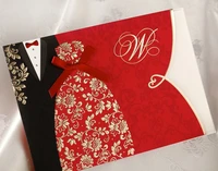 50x traditional chinese style red wedding invitations cards lot with envelopes black red tuxedo dress blank wedding cards