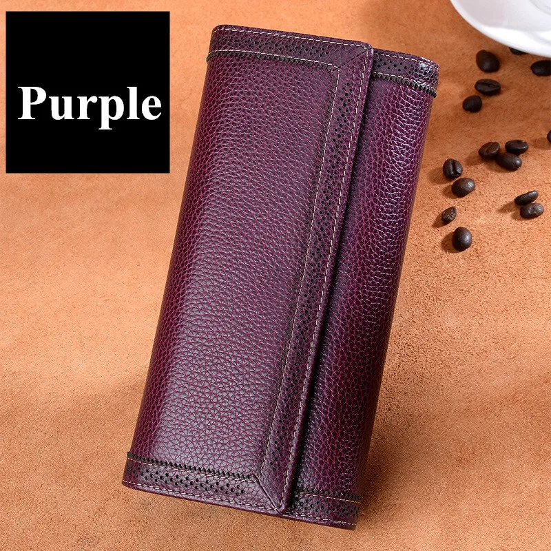 Purple Wallet ICEV кошелек из натуральной кожи женский кошелек с выемкой высокое качество воловья кожа держатель для карт карман для сотового телефона женский дневной клатч - Цвет: Purple Wallet