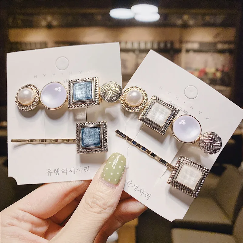 2 шт./компл. Для женщин аксессуары для волос Vintage Opal Заколки для волос с геометрическим рисунком акриловые металлические заколки для Для женщин и девочек