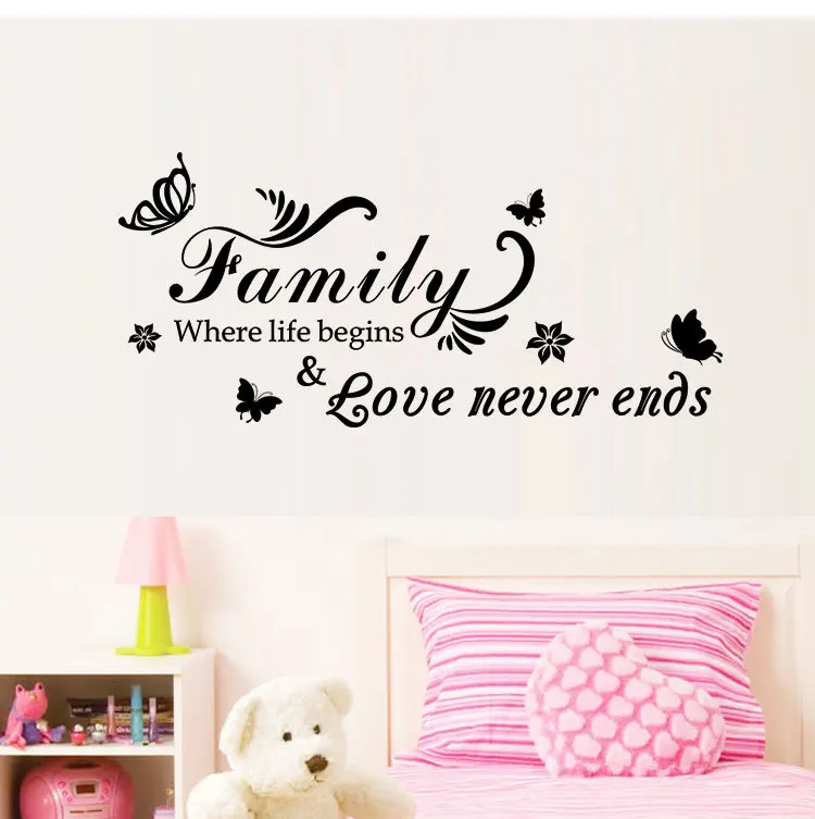 Наклейка на стену Семья где жизнь начинается съемная виниловая наклейка