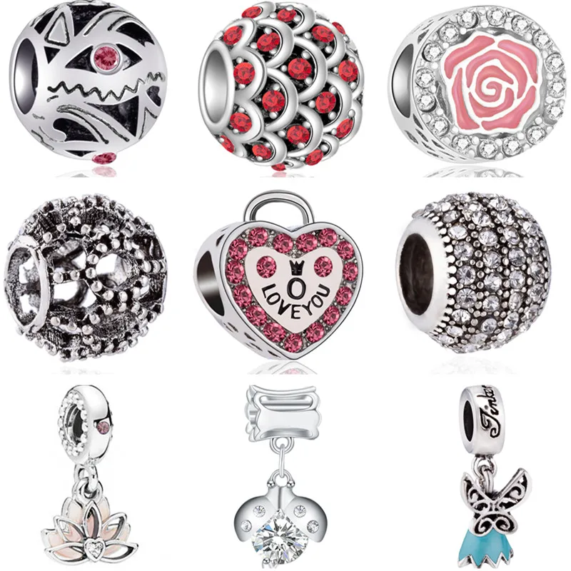 

Punk Vintage Tibet Silver Color Crystal Map Flower Fairy Dog Owl Butterfly Charms Beads Fit Brand Bracelets for Women DIY Gift