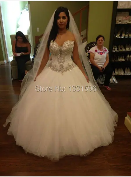 Принцесса Свадебное Платье 2017 Бальное платье Кристаллы Бисероплетение Тюль Люкс