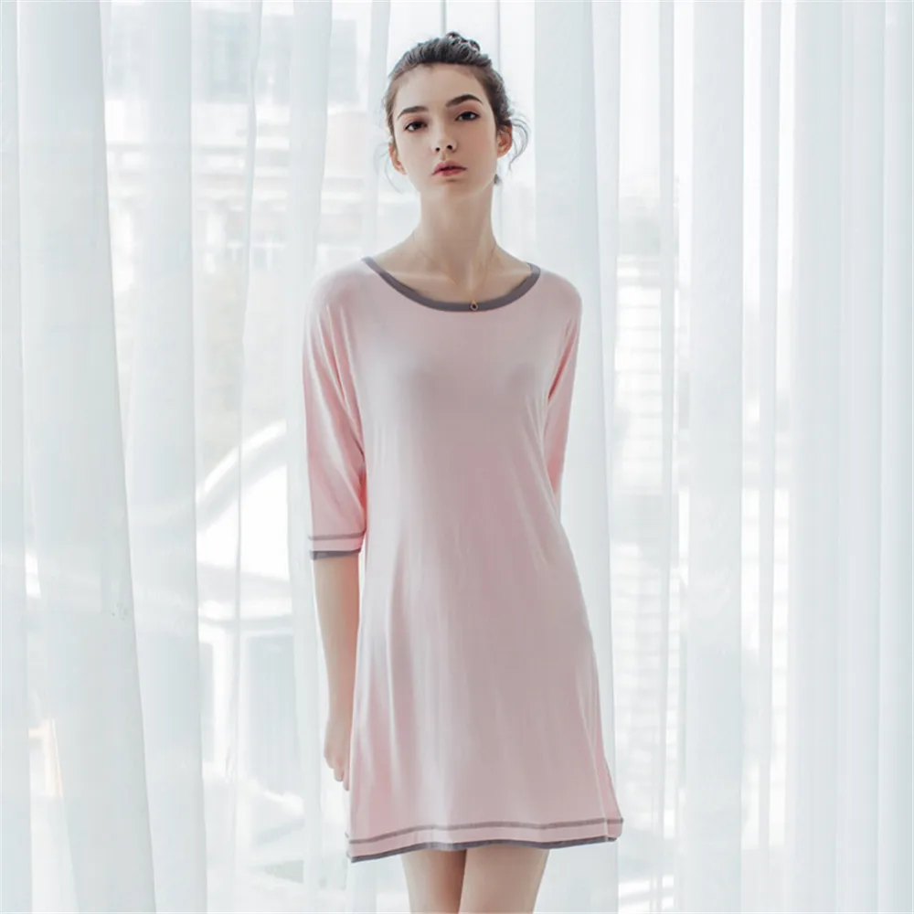 Женская Летняя трикотажная пижама из натурального бамбука ночная рубашка