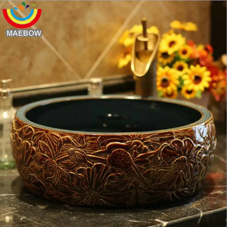 Круглая Керамическая Мойка ручной работы в форме барабана|countertop sink|ceramic bathroom