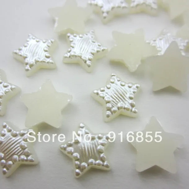 

Free shipping 11mm 1000pcs/lot cream white color five-star shape engraved with stripes craft flatback imitation pearl beads