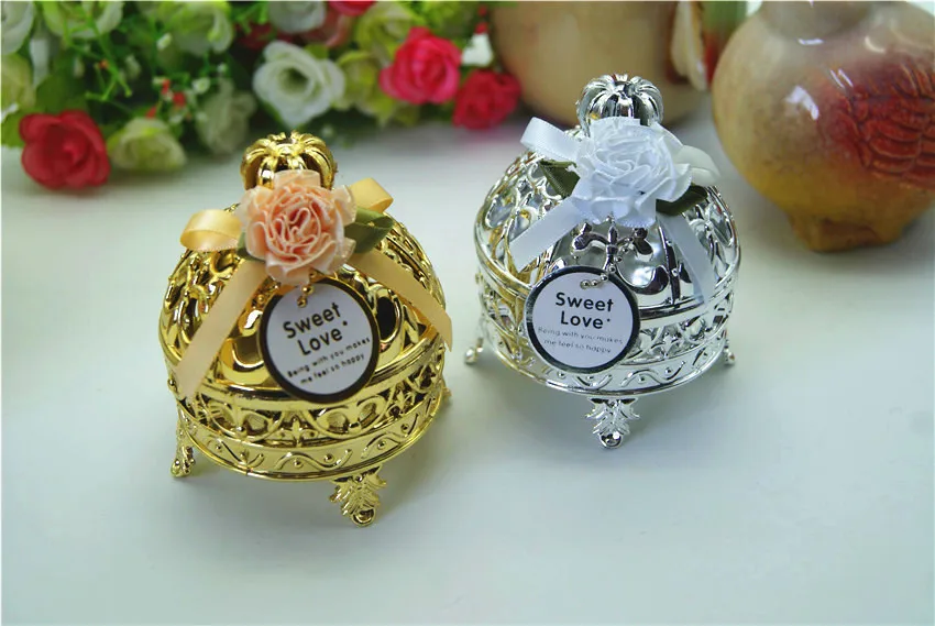 Милые thurible формы Золотой Серебряный пластик свадебные коробки с цветком, by4502