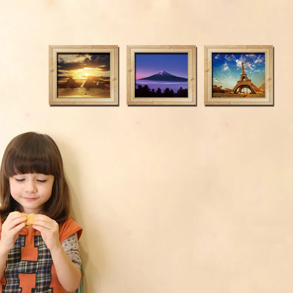 3D Sticker False Frame Stereoscopic Creative Landscape Eiffel Tower Pyramid Mount Fuji Picture Vinyl Art Home Decor Mural | Дом и сад