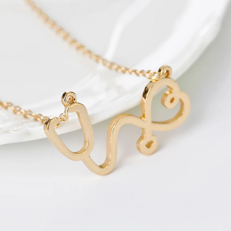 Ожерелье в виде стетоскопа кулон 3 цвета розовый Золотой Серебряный новейшее