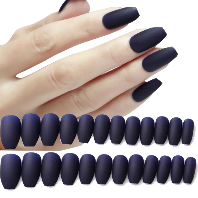 Матовые накладные ногти 24 шт./компл. с коротким нажимом балерины черные красные