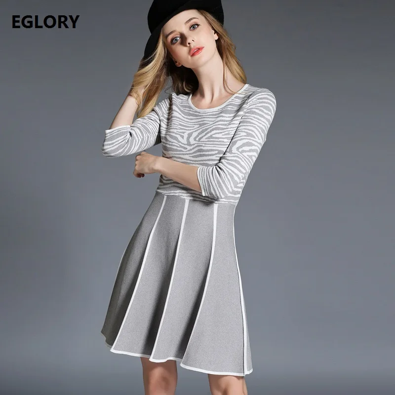 Женское трикотажное платье свитер с леопардовым принтом и рукавом 2019|autumn fashion|3/4