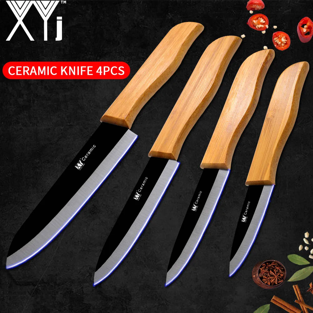 Black Wave XYj диоксид циркония керамика наборы кухонных ножей очистка нарезка керамический нож шеф-повара бамбуковая ручка кухонные ножи - Цвет: Black Wave