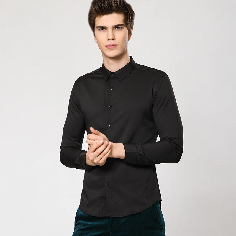 Высокое качество мужские весенние официальные облегающие рубашки смокинги
