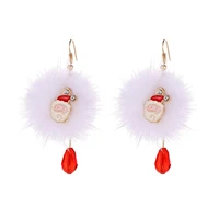 white hairy down ball crystal reindeer santa claus red drip crystal golden drop earrings women dangle earrings