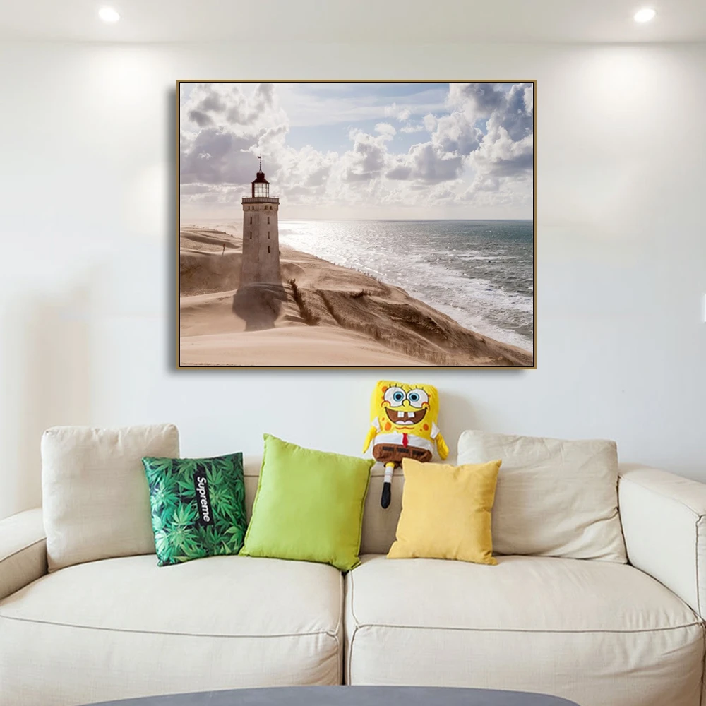 Laeacco Canvas Calligraphy Painting Natural Posters and Prints Sandstorm Lighthouse Wall Art Pictures for Living Room Home Decor | Дом и сад