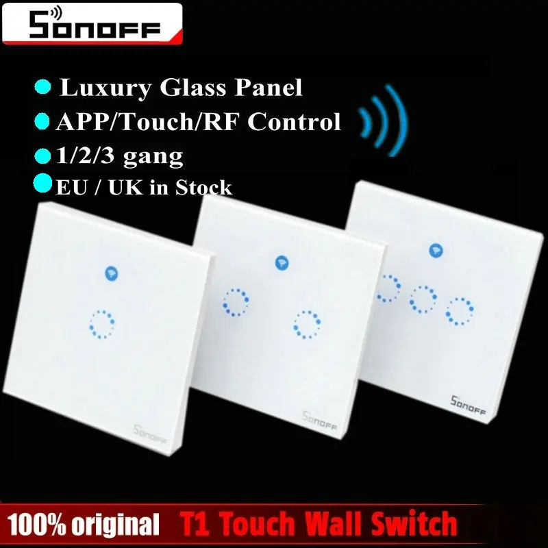 Sonoff T1 умный переключатель EU/UK WiFi RF/APP/Touch управление настенный светильник переключатель 1/2/3 банды настенный сенсорный светильник переключатель умный дом
