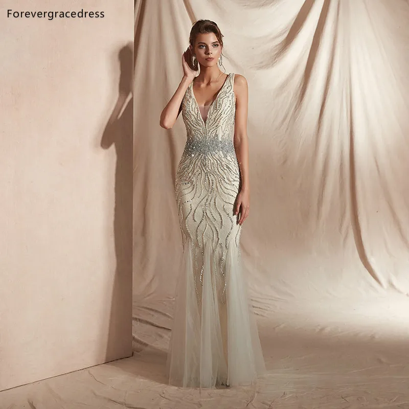 Женское свадебное платье с глубоким v-образным вырезом Forevergracedress бисером и
