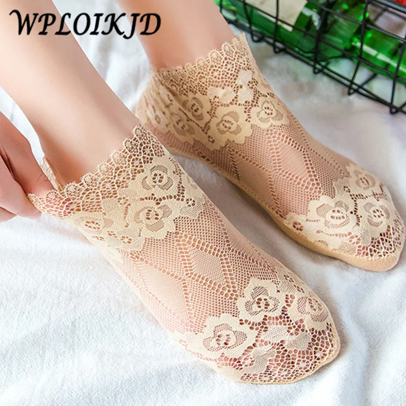 [WPLOIKJD] Японские прозрачные носки с цветочным рисунком и неглубоким горлом