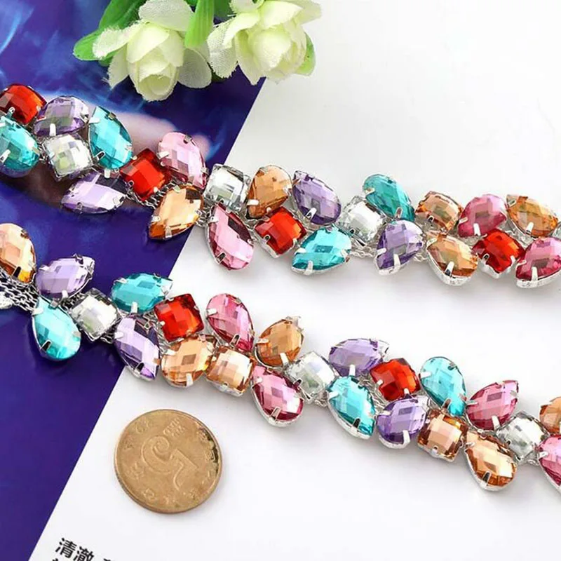 1 ярд модные стразы из смолы отделка костюм аппликация Хрустальная цепочка