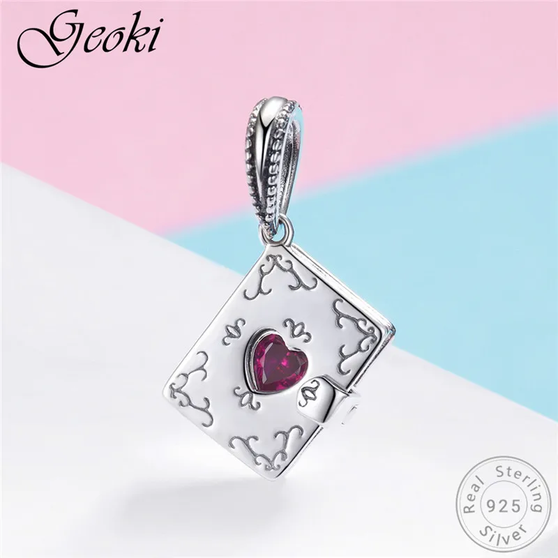 Geoki стерлингового серебра 925 Forever Love письмо книга Подвески fit браслет Pandora коробка сердце бусинами Цепочки и ожерелья Подвеска DIY