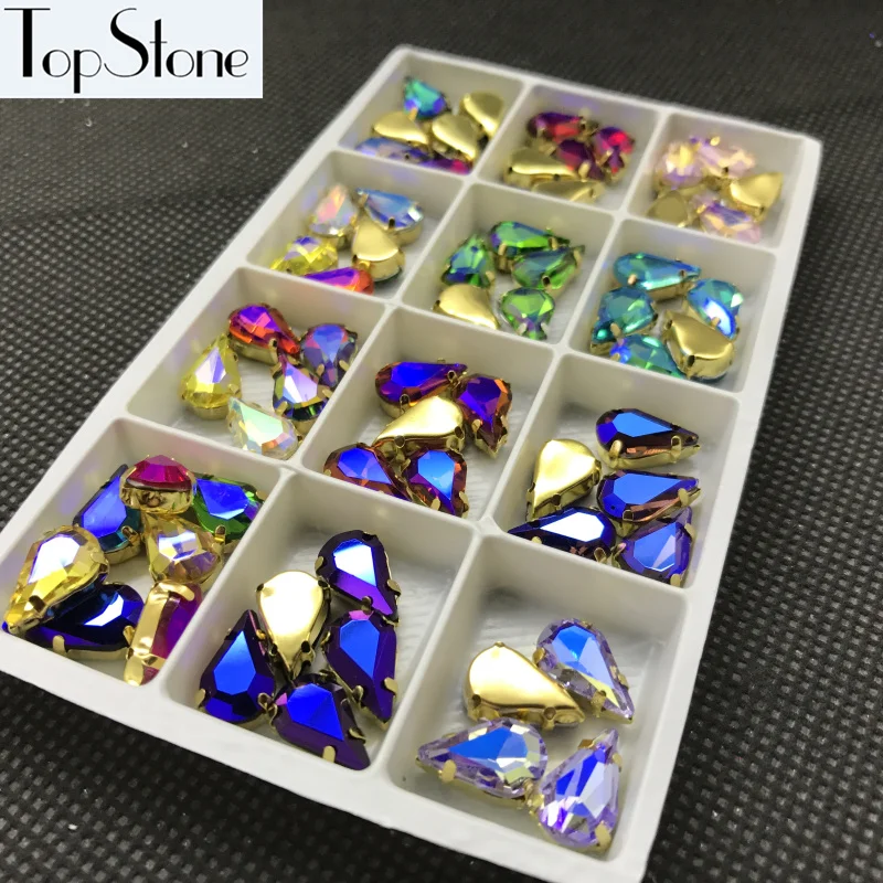 Topstone Colors AB 6x10 8x13mm Teardrop Glass Fancy Stone with Brass Claw Setting Droplet Sewing Crystals Jewelry Beads | Дом и сад