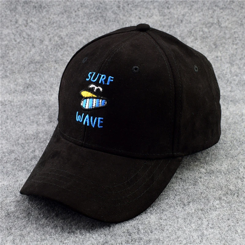 Модные регулируемый замши шляпа вышивка Волны Прибоя Бейсбол Кепки Snapback козырек