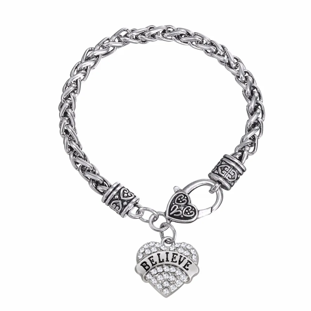 Браслет Fishhook BELIEVE из античного серебра белого/розового/голубого кристалла стразы
