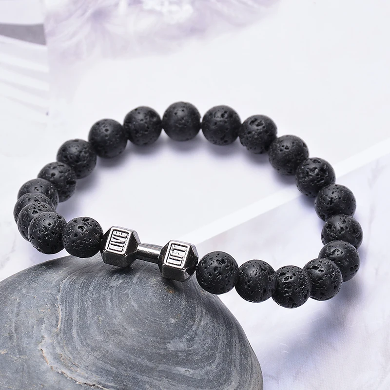 7 цветов штанга гантели матовый черный Лава камень браслет Howlite Mala тигровый глаз