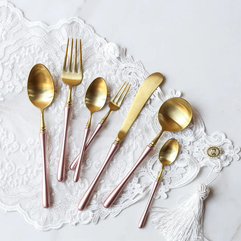 Винтажная Роскошная золотая посуда столовые приборы 24 шт. стальные ножи вилки