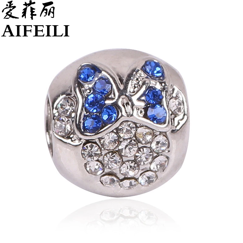 AIFEILI Новое поступление серебряный цвет глаз злой Шарм бисера с синим CZ Fit Pandora браслет модные ювелирные изделия подарок