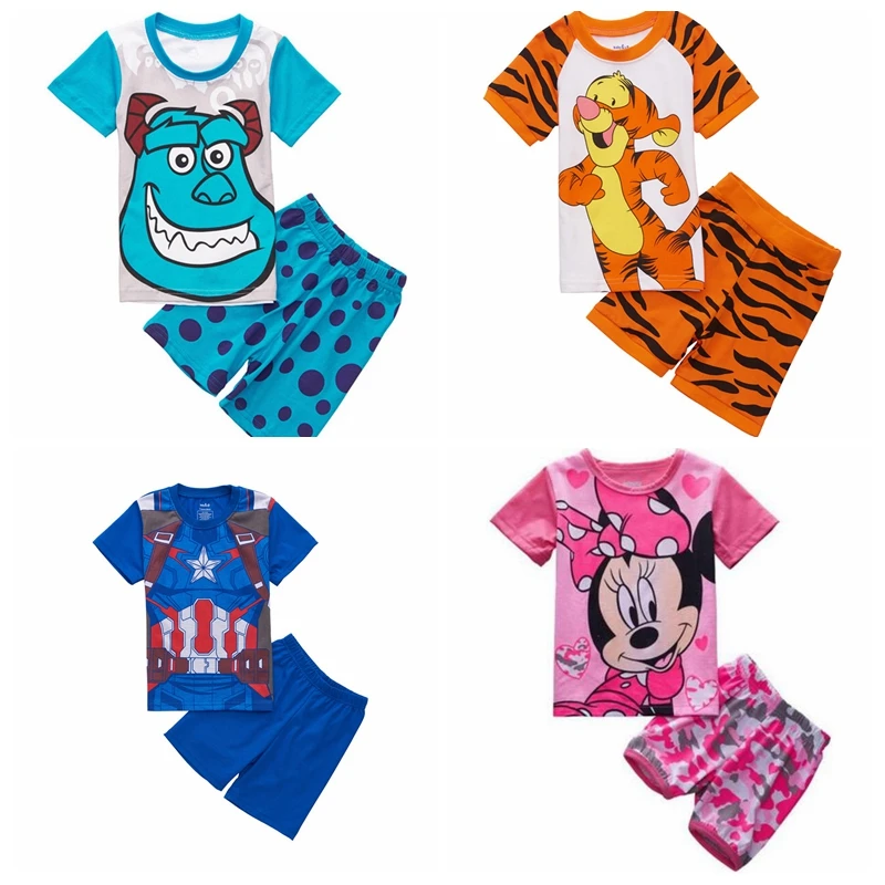 Детские пижамы с рисунками комплекты одежды для мальчиков и девочек топы