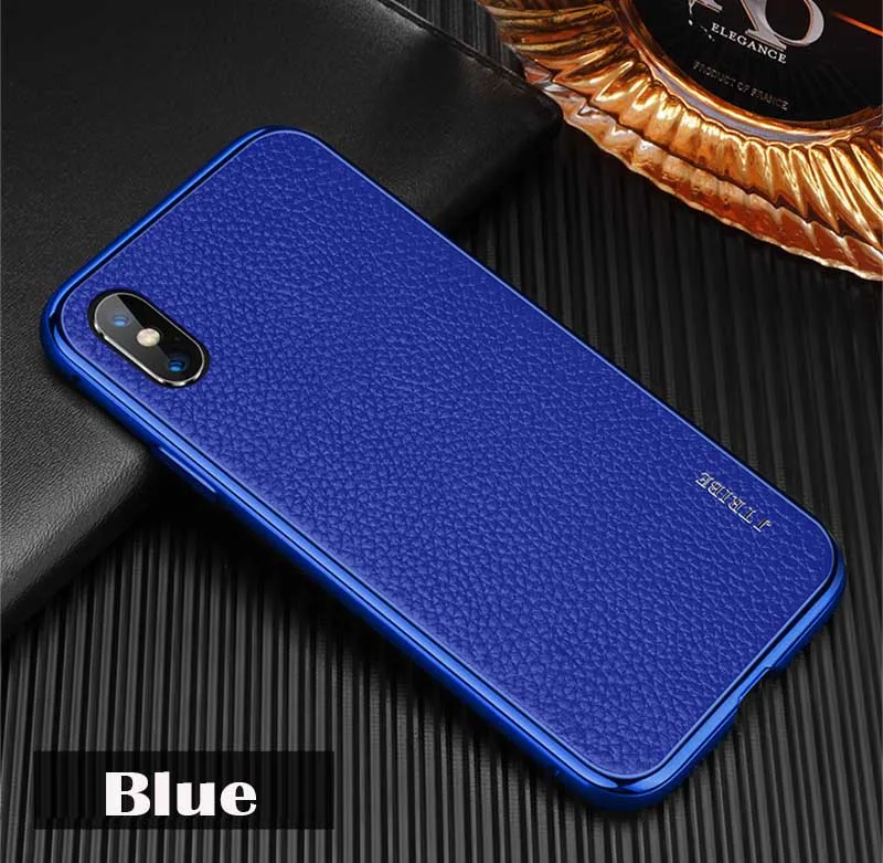 Blue Leanonus Алюминиевый металлический бампер чехол для iPhone X XS Max XR чехол противоударный Броня натуральная кожа чехол для iPhone XS Max Shell - Цвет: Blue
