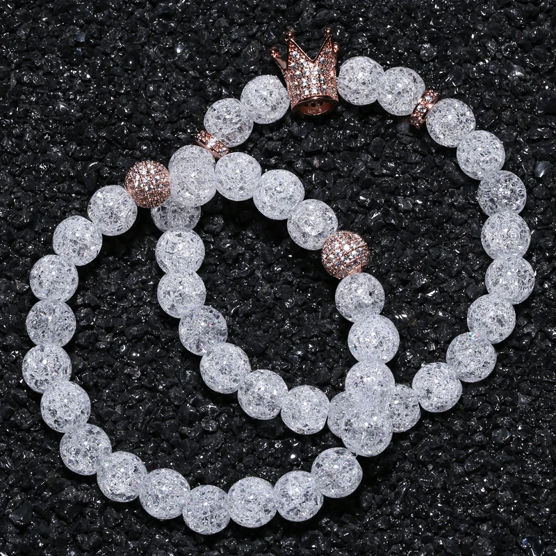 Mcllroy микро проложить белый CZ цирконий король браслет с шармом короной Шарм