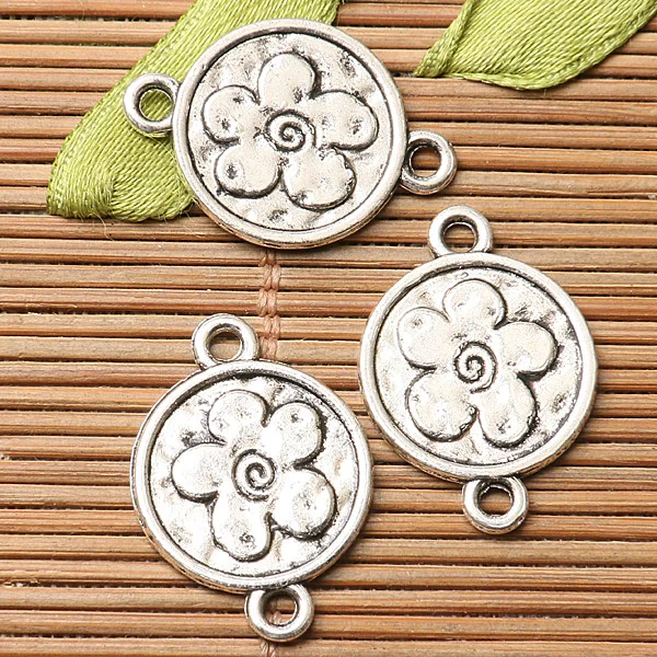 

20pcs dark silver color 2side round shaped flower pattern link connector EF2736