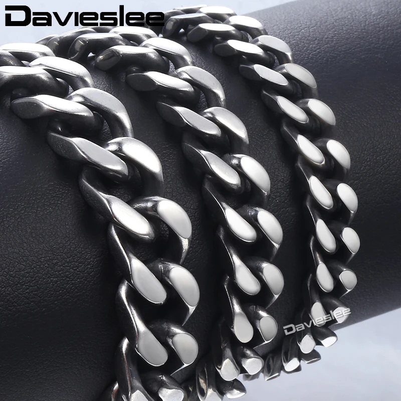 Davieslee 20 см мужской кожаный браслет для Для женщин КУБИНСКИЙ звено цепи Нержавеющая сталь браслет БРОНЗА Цвет 8/10/12 мм DKBM148